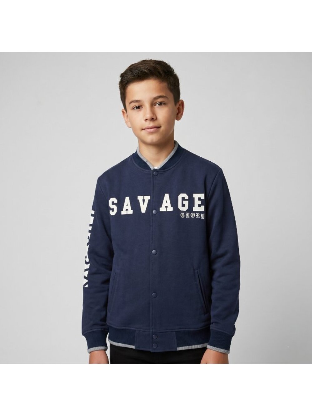 Zara Collection Boy's Savage Varsity Jacket in Navy Blue Color & size 13-14 NWT